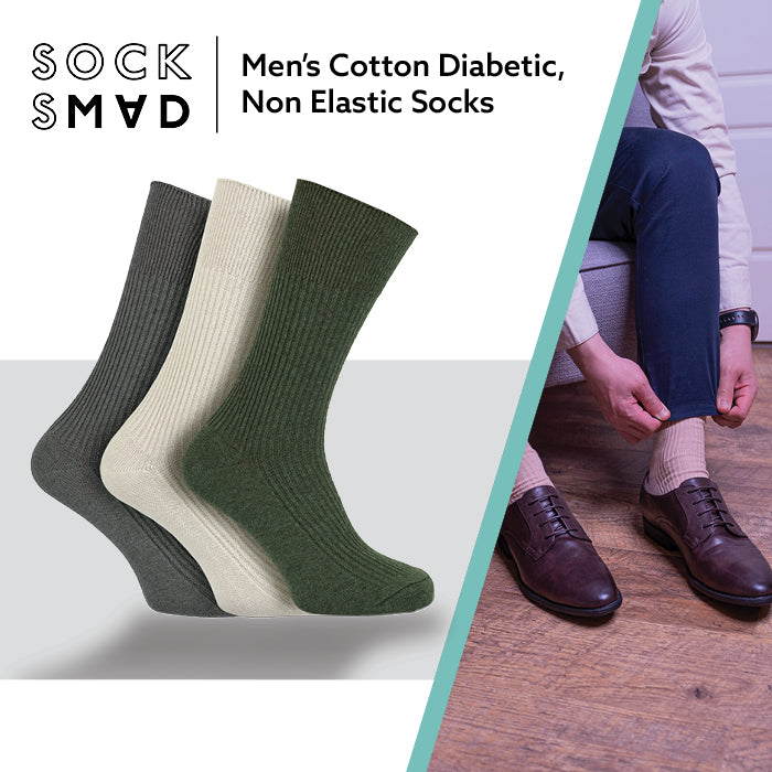 Men's 100% Cotton Socks Non Elastic Diabetic Friendly Socks - Assorted - 12 Pairs