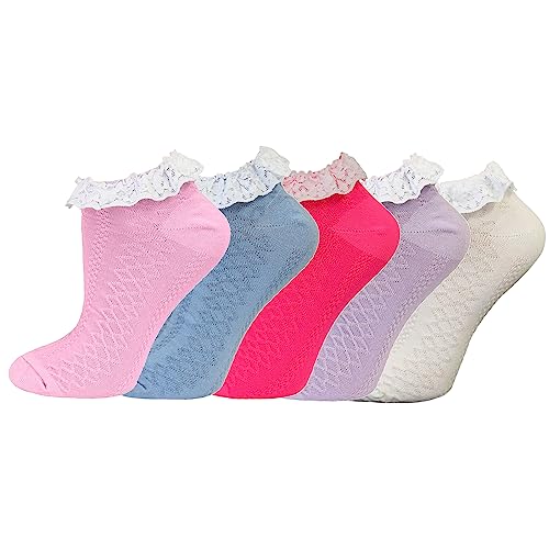 Pack Ladies/Womens Fancy Lace Trim Cotton Rich Trainer Liner Socks