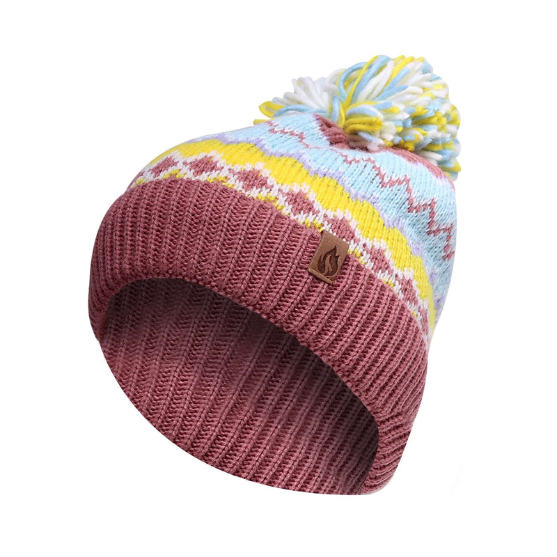 Girl's Nordic Stripe Bobble Hat - Yello - Dusty Pink