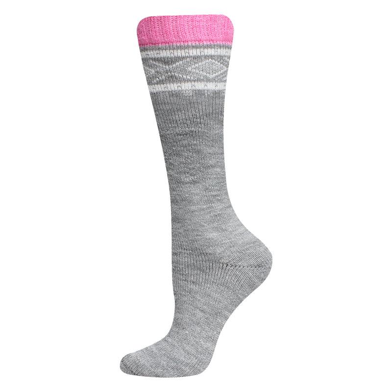 Ladies Boot Length Longer Length Boot Socks Soft Acrylic - Nordic Design - Pink