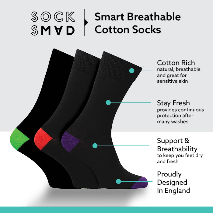 12 Pairs Mens Everyday Design Socks Coloured Heel & Toe
