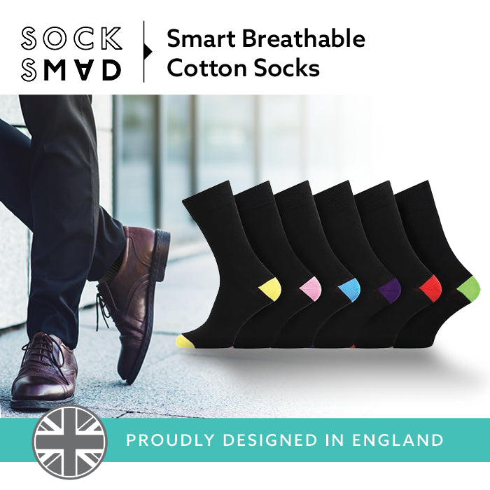 12 Pairs Mens Everyday Design Socks Coloured Heel & Toe