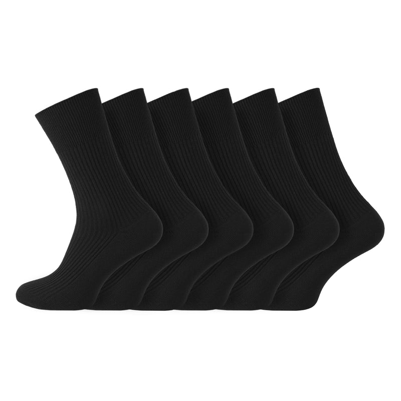 Men's 100% Cotton Socks Non Elastic Diabetic Friendly Socks - Black - 12 Pairs