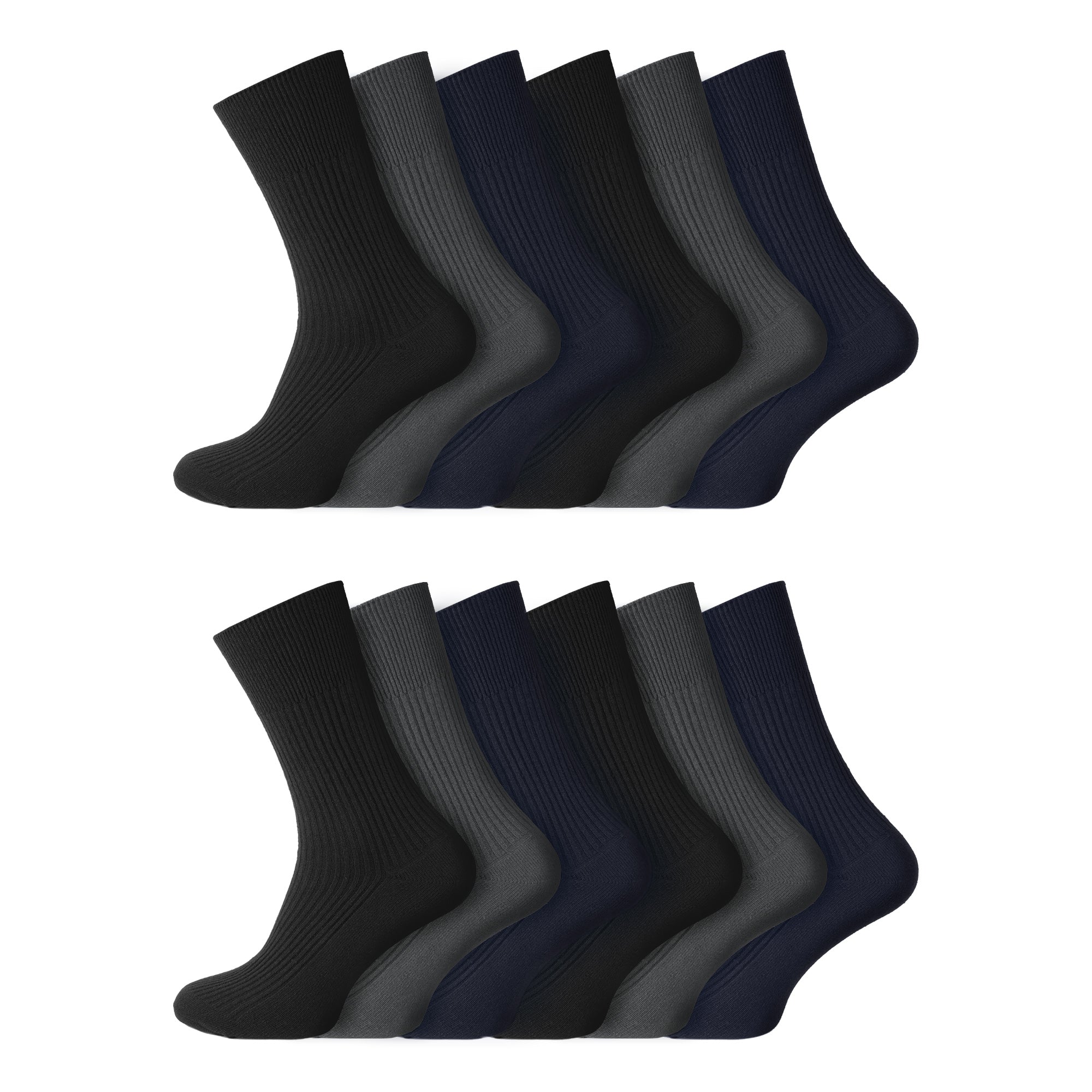 Men's 100% Cotton Socks Non Elastic Assorted Colours Smooth Toe Seam UK 6-11