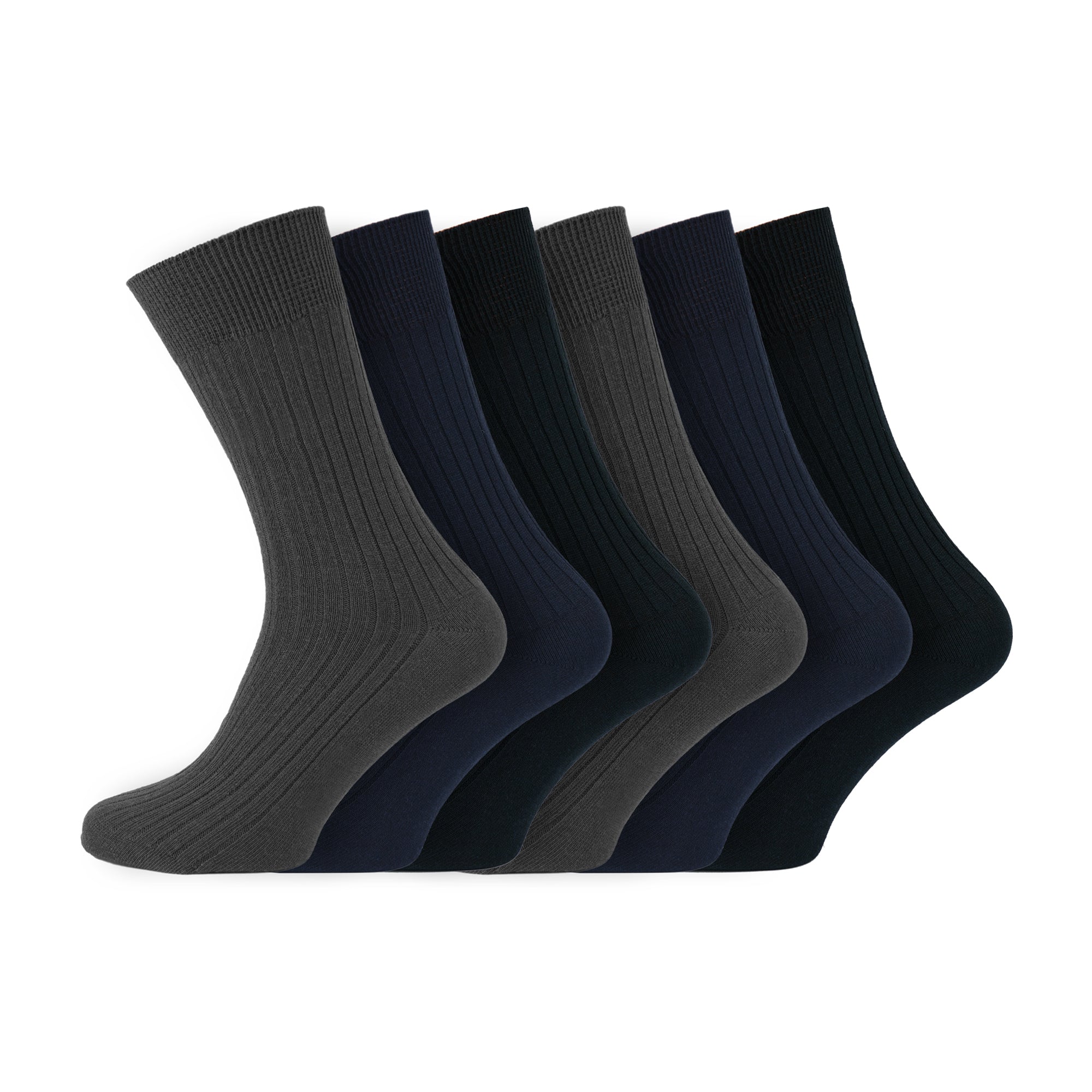 Men's 100% Cotton Socks Non Elastic Diabetic Friendly Socks - Black Navy Grey - 12 Pairs