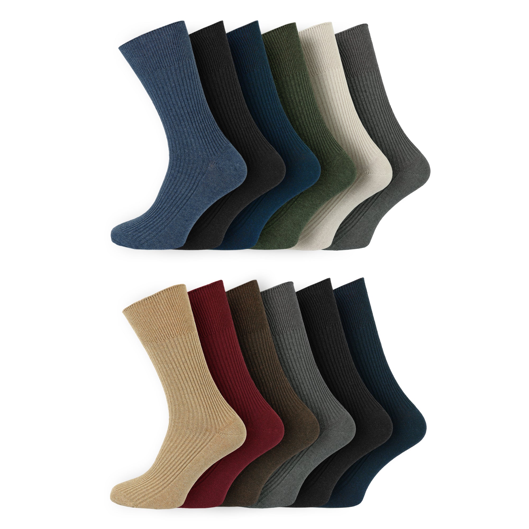 Men's 100% Cotton Socks Non Elastic Assorted Colours Smooth Toe Seam UK 6-11