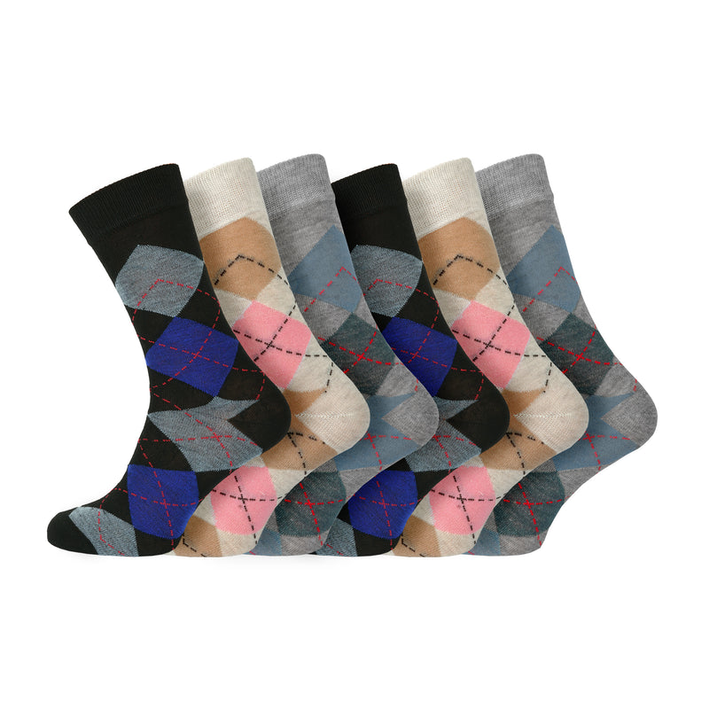 12 Pairs Mens Everyday Design Socks Classic Argyle Retro