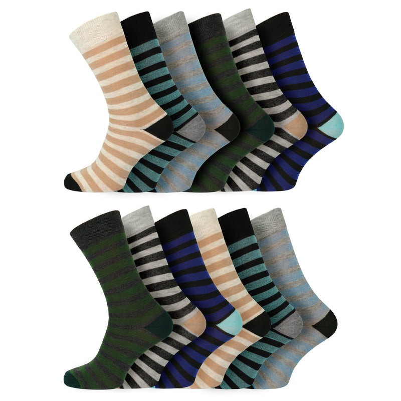 12 Pairs Mens Everyday Design Socks Bold Stripes