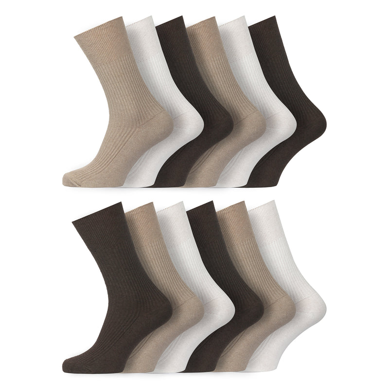 Men's 100% Cotton Socks Non Elastic Assorted Colours Smooth Toe Seam UK 6-11