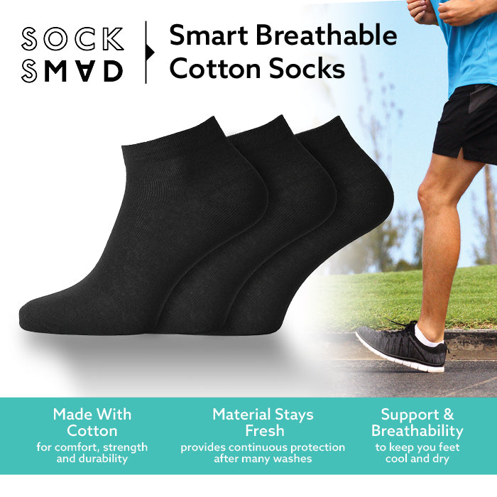 12 Pairs Men's Plain Black Everyday Trainer Socks