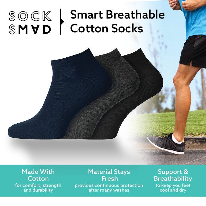 12 Pairs Men's Plain Black Navy Grey Everyday Trainer Socks