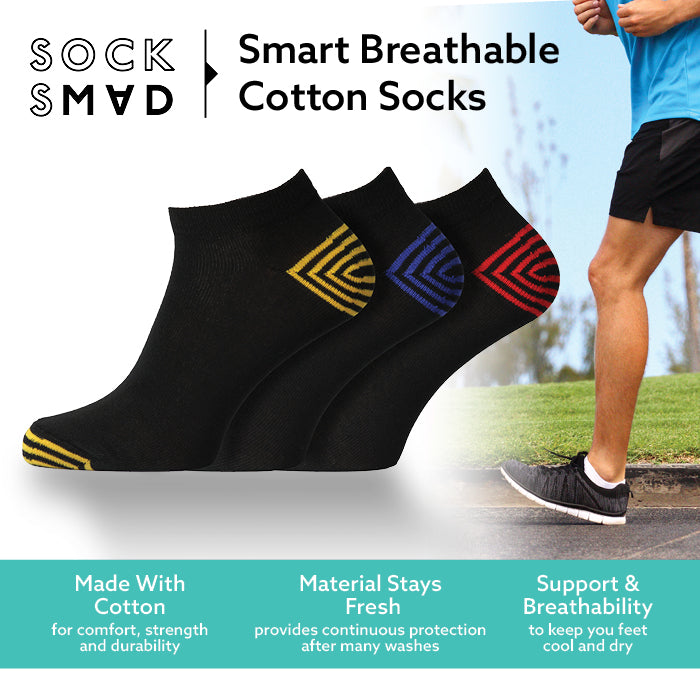 12 Pairs Men's Designer Trainer Socks Stripe Contrast Heel & Toe