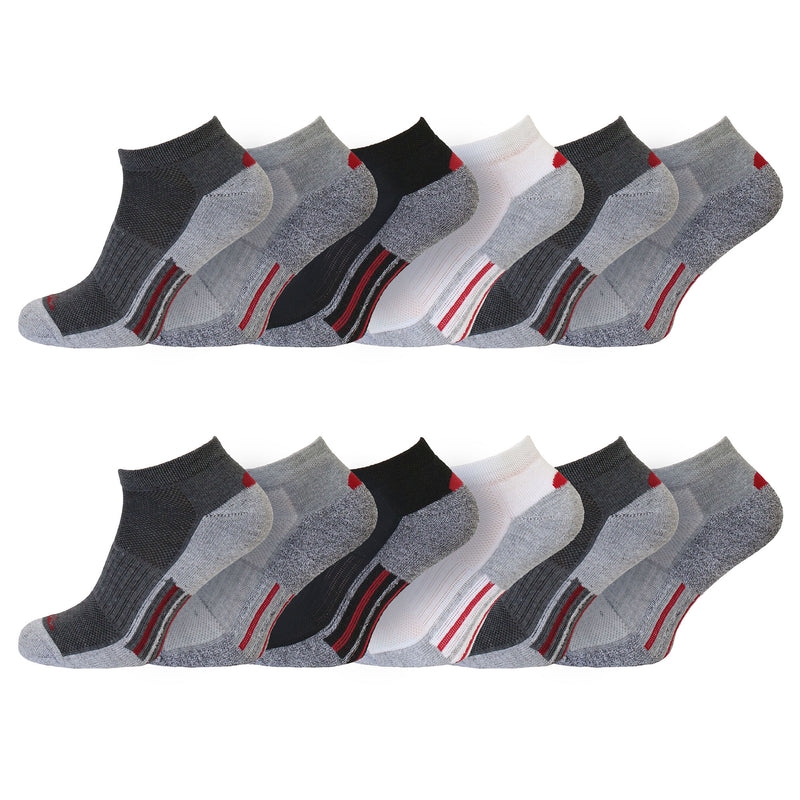 12 Pairs Mens Cushioned Sole Grey Assorted Sports Trainer Socks