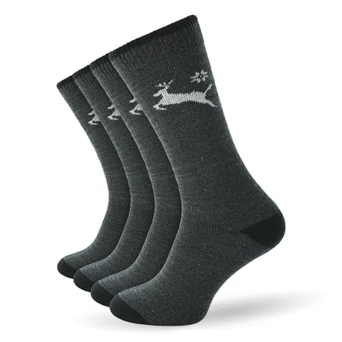 Men's Merino Wool Socks, 4 Pairs Winter Thick Hiking, Thermal Breathable Crew Socks