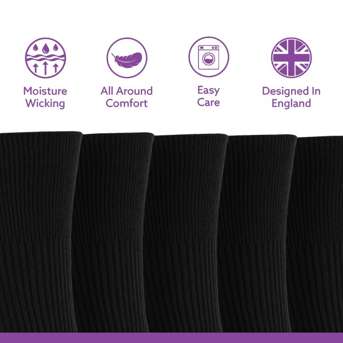 Socksmad Ladies Non Elastic Diabetic Socks 4-7 Smooth Toe Seam 100% Cotton Soft Extra Wide Top Grip