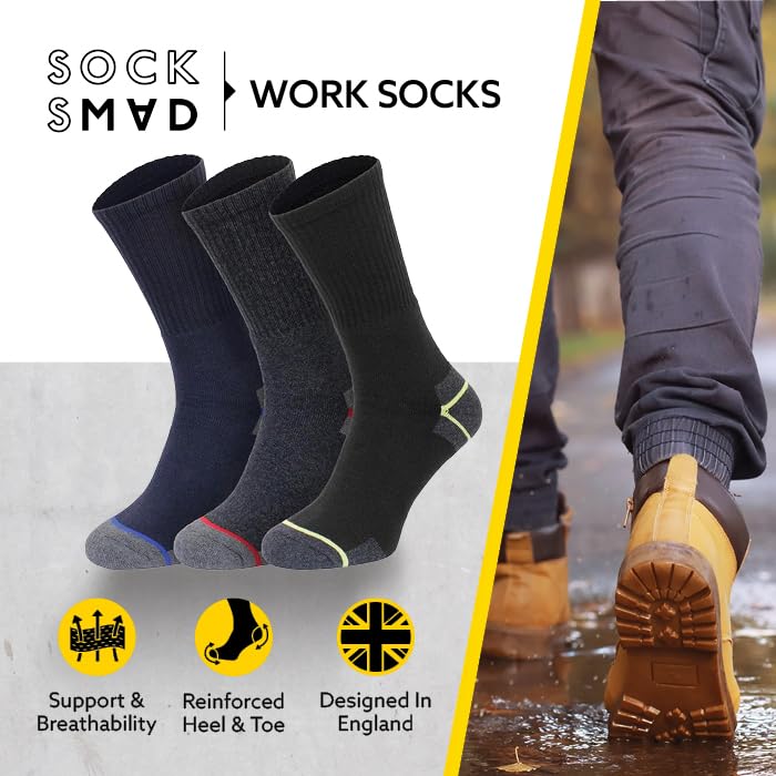 Socksmad 12 Pack Mens Work Socks - Thick Boot Socks for Men, Cushioned