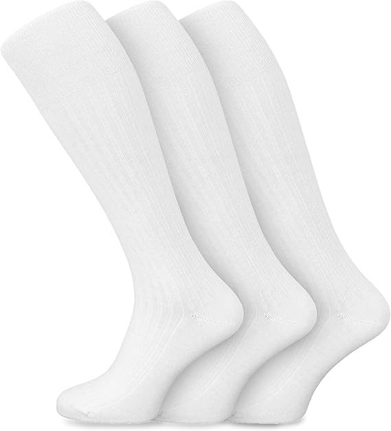 Socksmad 3 Pairs Mens 100% Soft Cotton Extra Long Knee High Socks 6-11 Uk, 39-45 Black/White/B/N/G/Assorted