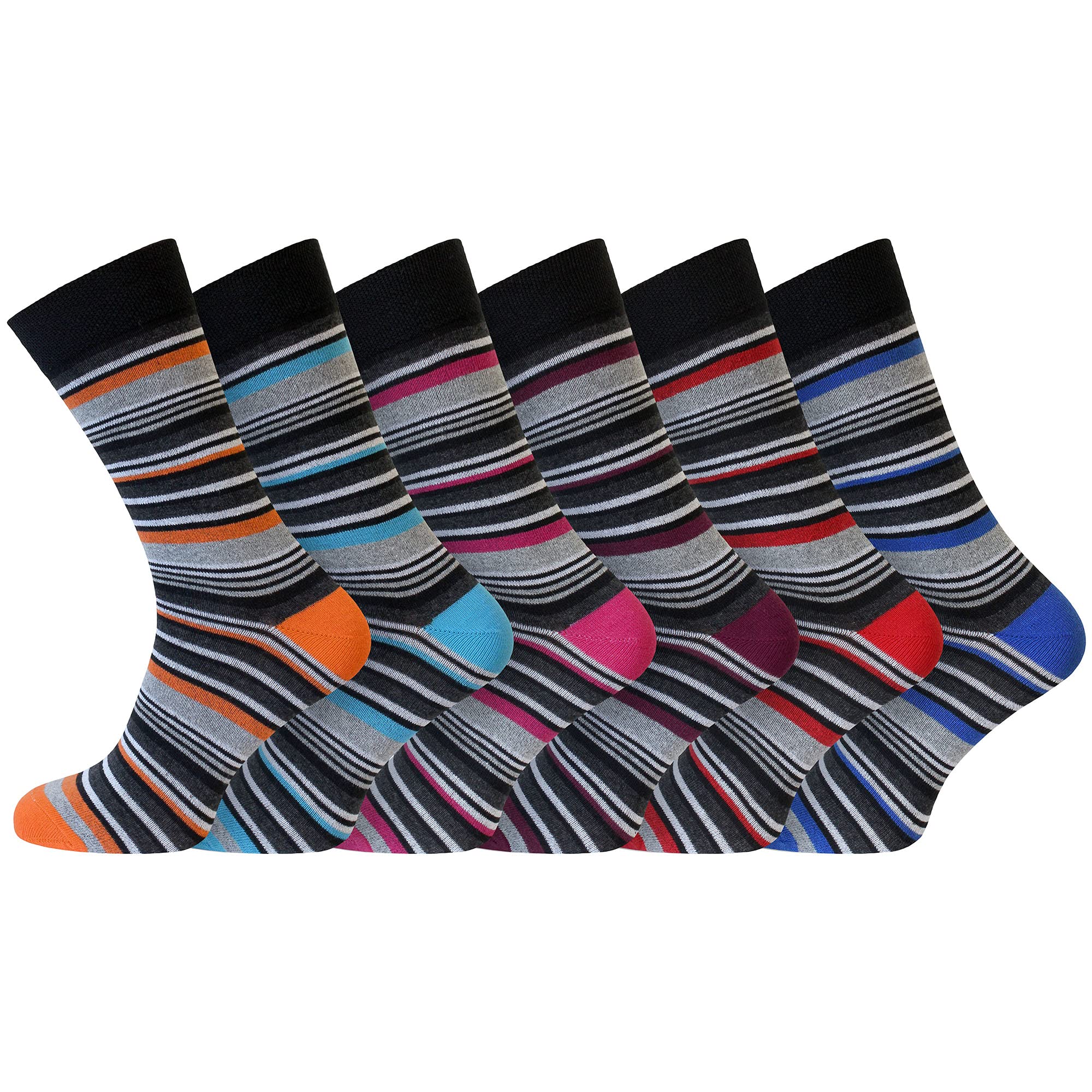 Socksmad Cotton Socks Men – 6 Pair Men’s Socks 9-11 Multipack - Striped Socks - Mens Colourful Socks - Soft, Durable, Lightweight - Wardrobe Essentials - Cute Gifts for Her for Chritsmas, Birthday