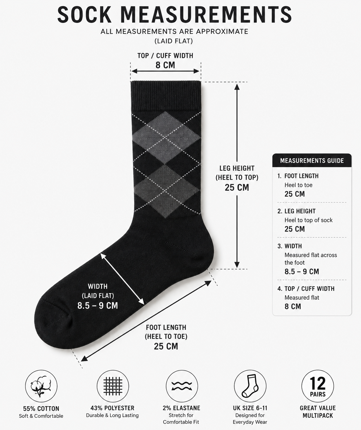 Men's 12 Pair Plain White Socks – Cotton Rich UK 6-11