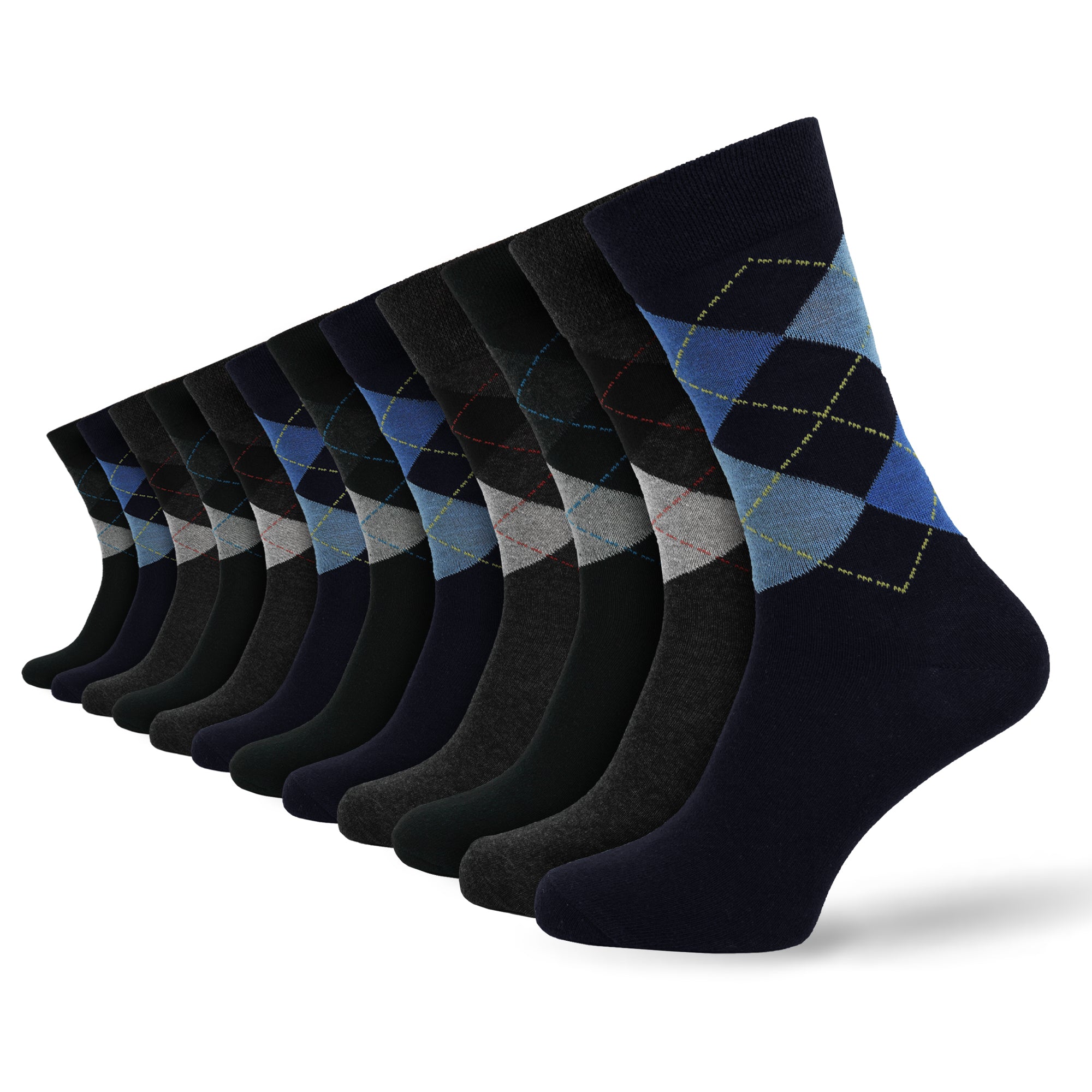 Men's 12 Pair Black Navy Grey Argyle Socks – Cotton Rich UK 6-11
