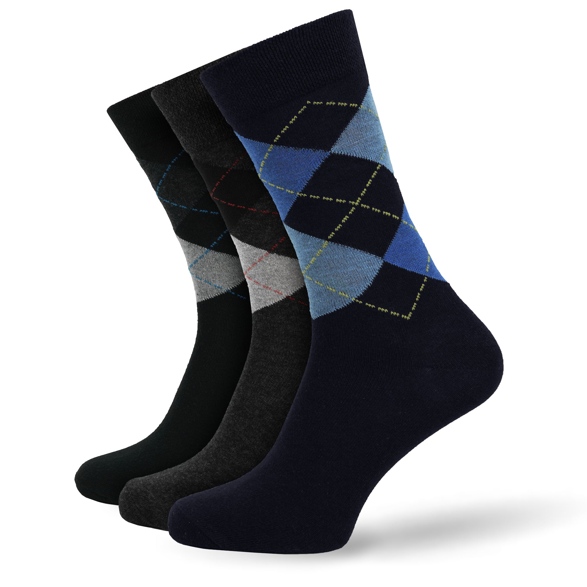 Men's 12 Pair Black Navy Grey Argyle Socks – Cotton Rich UK 6-11