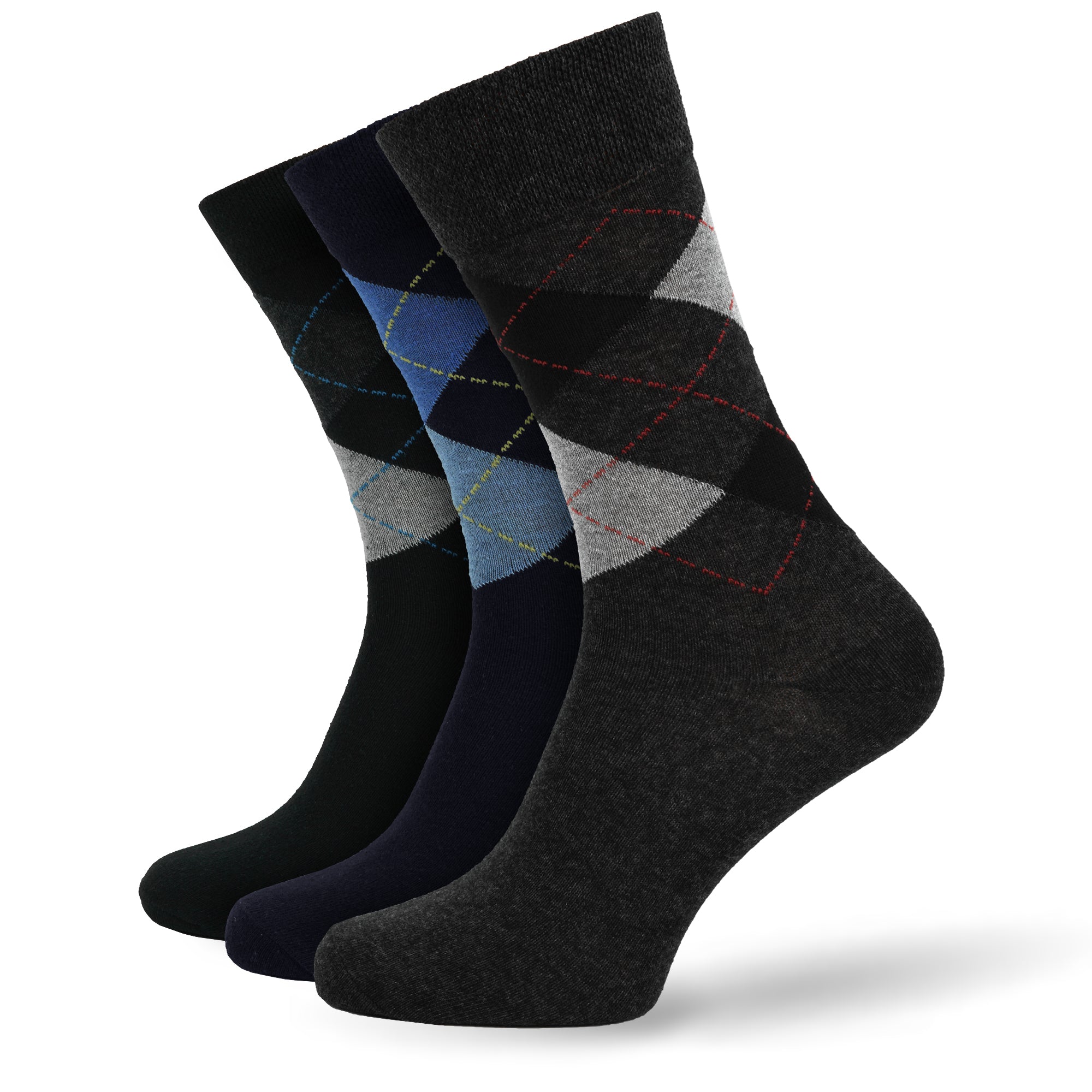 Men's 12 Pair Black Navy Grey Argyle Socks – Cotton Rich UK 6-11