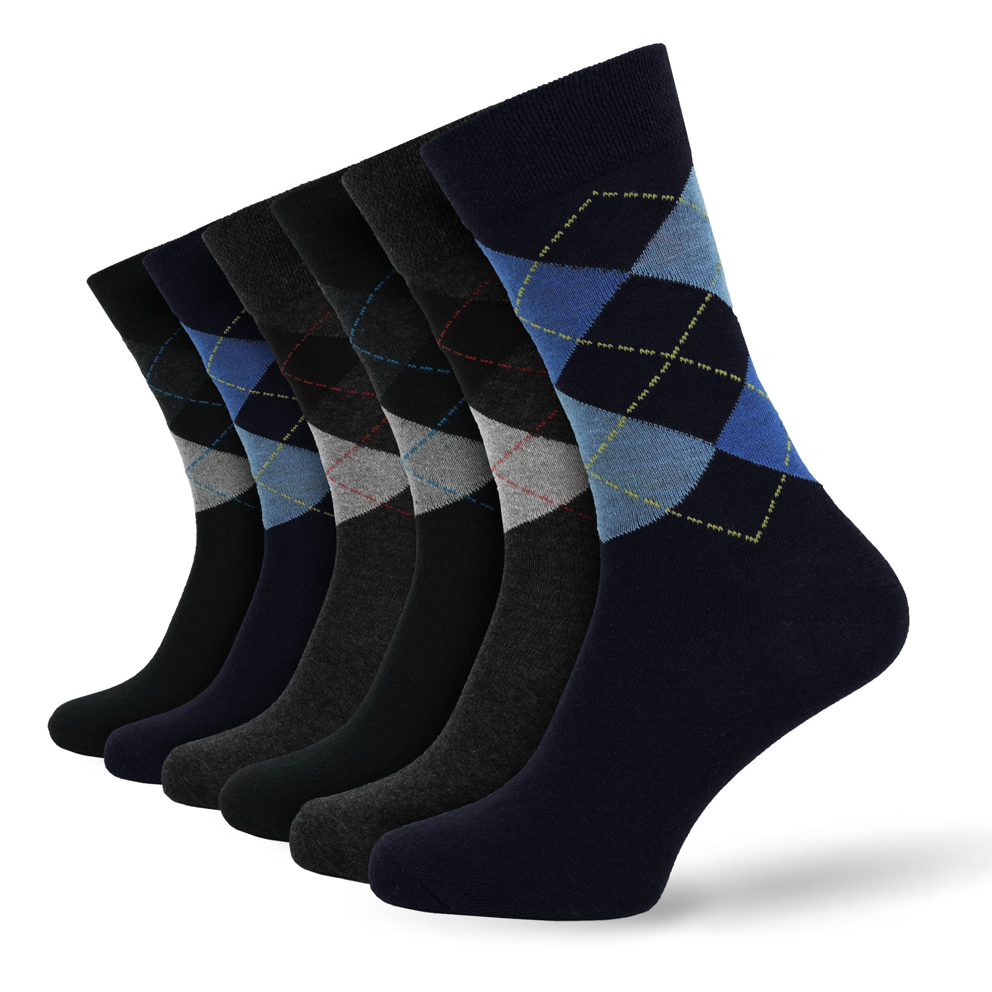 Men's 12 Pair Black Navy Grey Argyle Socks – Cotton Rich UK 6-11