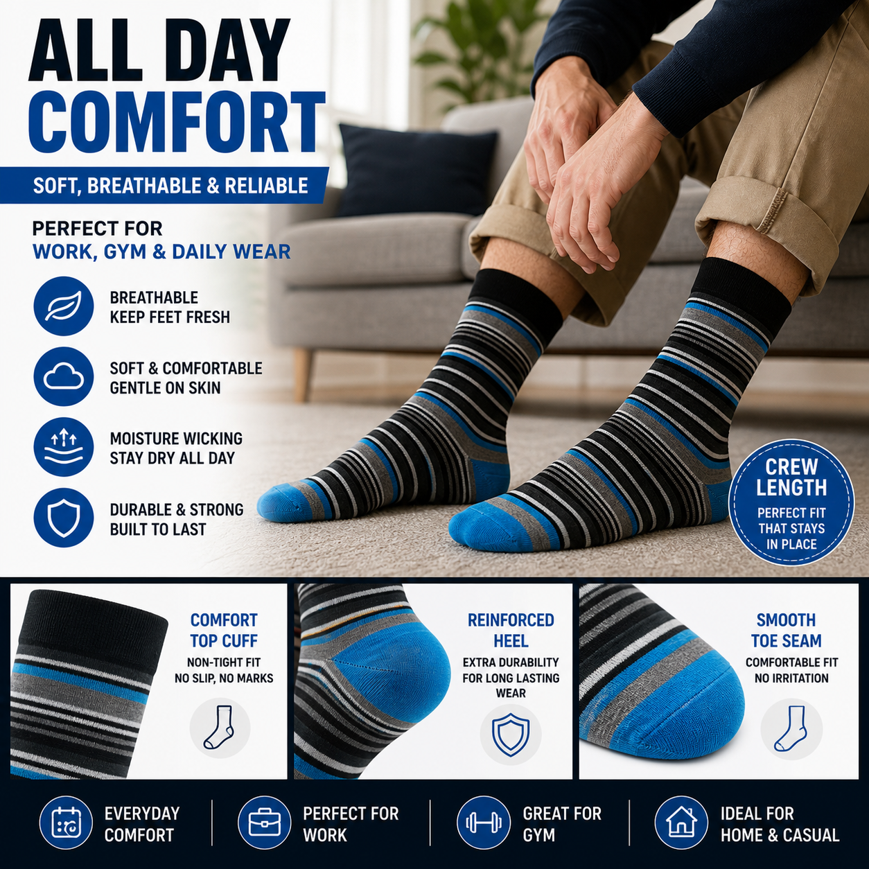 Men's 12 Pair Multi Stripe Socks – Cotton Rich UK 6-11