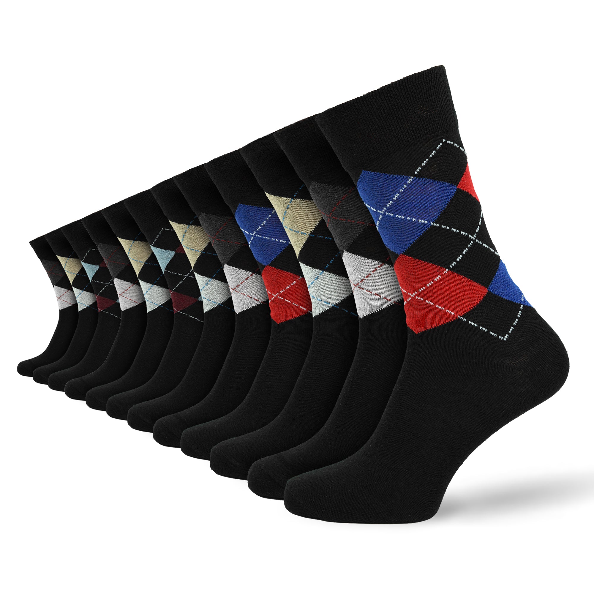 Men's 12 Pair Black Argyle Socks – Cotton Rich UK 6-11