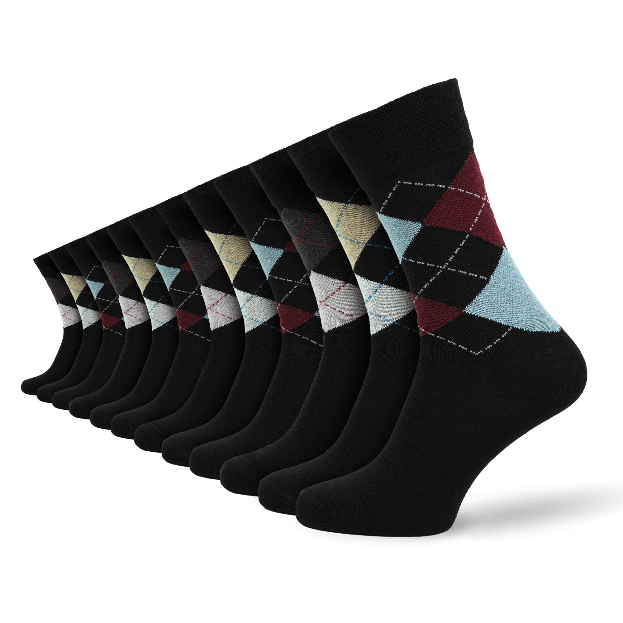 Men's 12 Pair Black Argyle Socks – Cotton Rich UK 6-11
