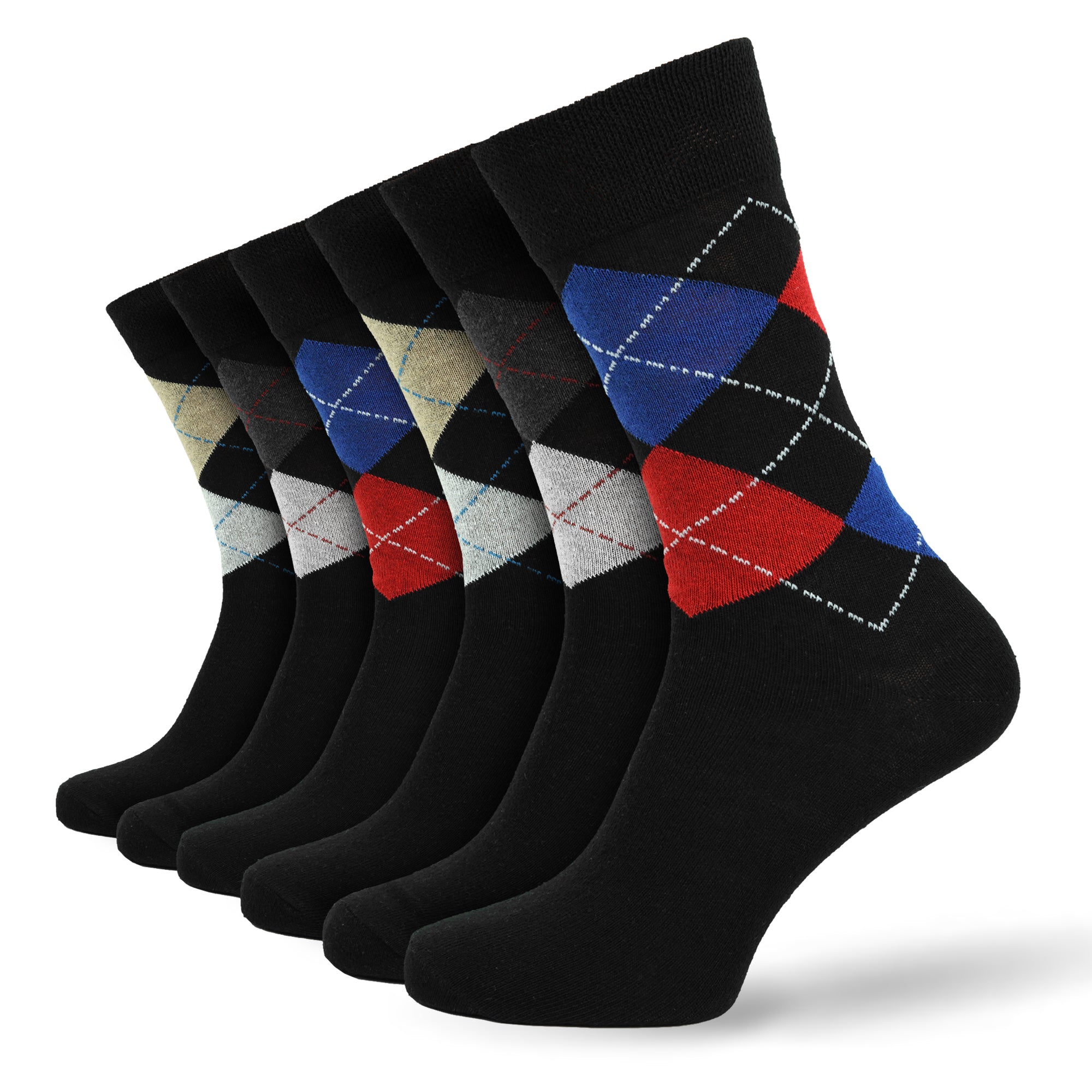 Men's 12 Pair Black Argyle Socks – Cotton Rich UK 6-11