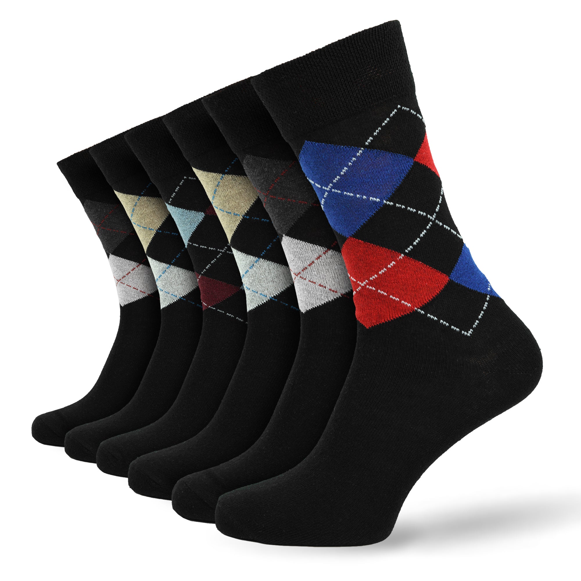 Men's 12 Pair Black Argyle Socks – Cotton Rich UK 6-11