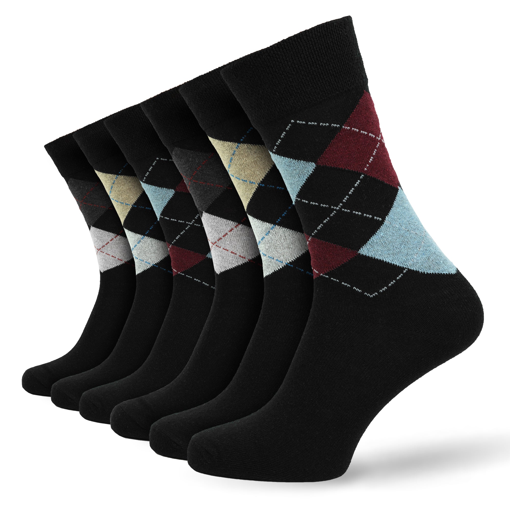 Men's 12 Pair Black Argyle Socks – Cotton Rich UK 6-11