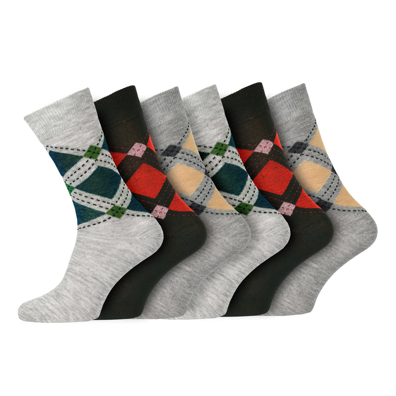 12 Pairs Mens Everyday Design Socks Classic Argyle
