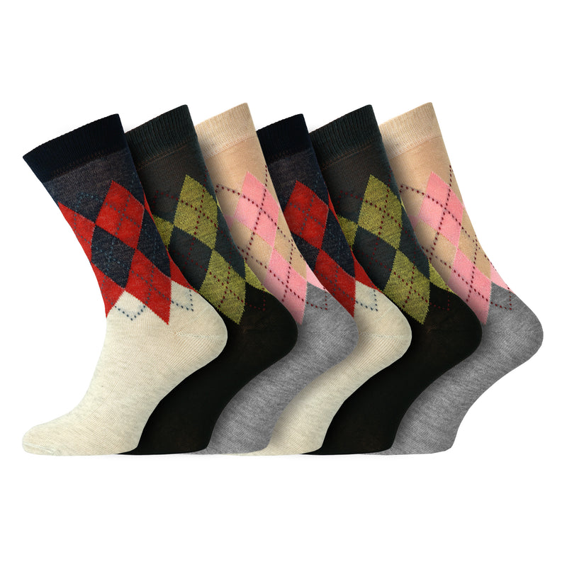 12 Pairs Mens Everyday Design Socks Tone Argyle