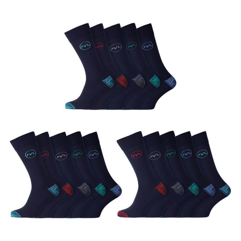 5/10/15 Pairs Men's Plain & Design Socks - Eco-friendly Socks with Honeycombe Soft Top UK 6-11