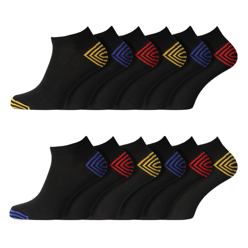 Men's Designer Trainer Socks Stripe Contrast Heel & Toe