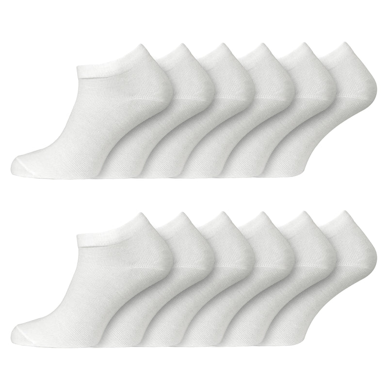 12 Pairs Men's Plain White Everyday Trainer Socks