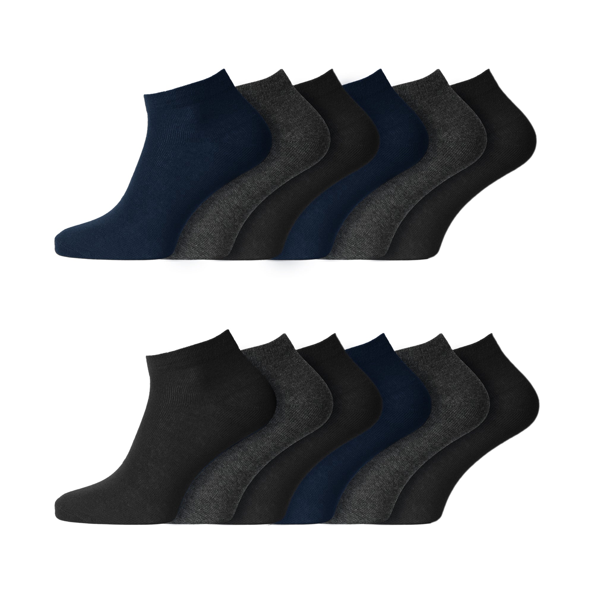 12 Pairs Men's Plain Black Navy Grey Everyday Trainer Socks