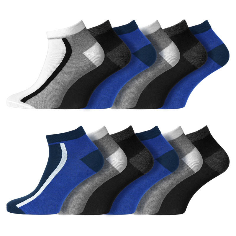 12 Pairs Men's Designer Trainer Socks Stripe Design