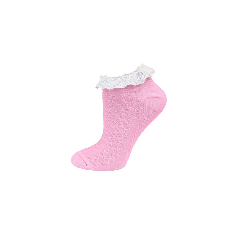 Ladies Lace Trim Trainer Socks - Pastel
