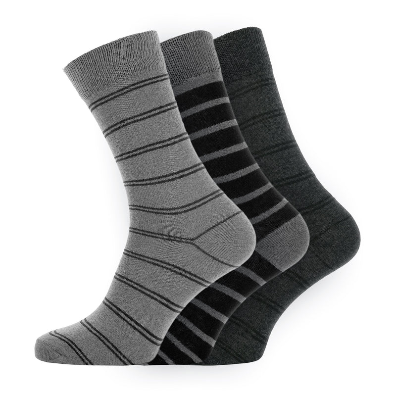 12 Pairs Mens Everyday Socks Design Socks - Grey Stripes
