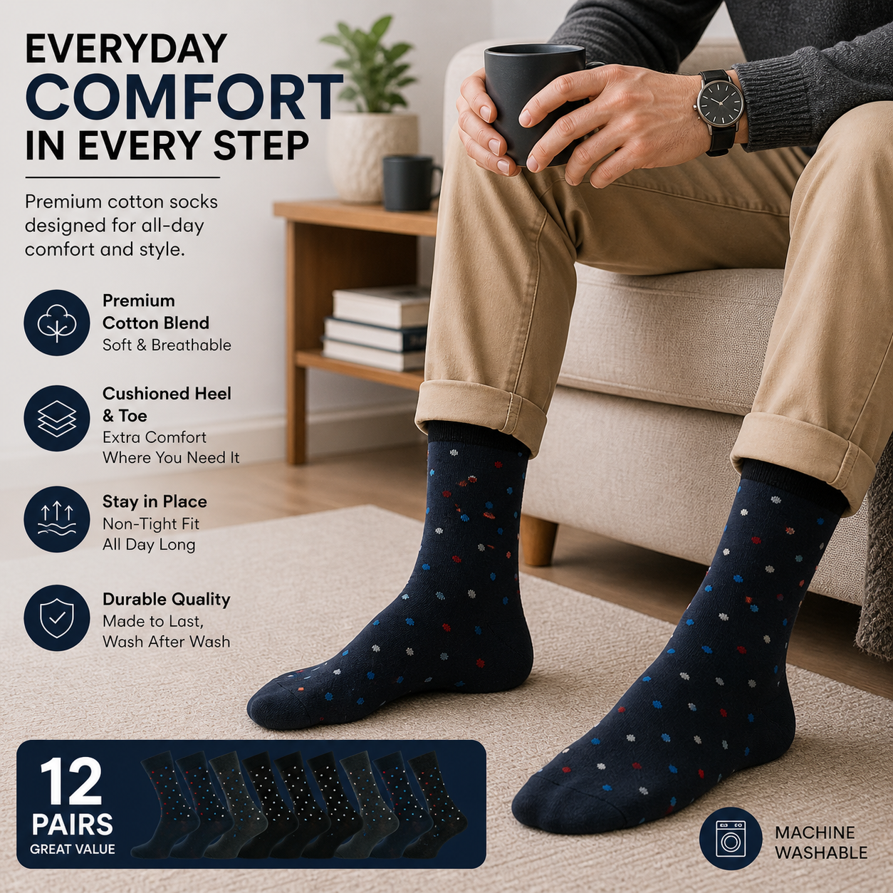 Men's 12 Pair Polka Dot Socks – Cotton Rich UK 6-11