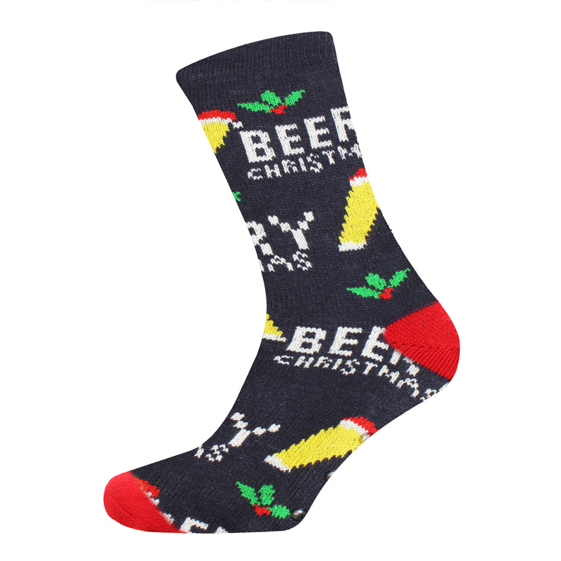 Mens Thick Warm Sherpa Lined Christmas Slipper Socks