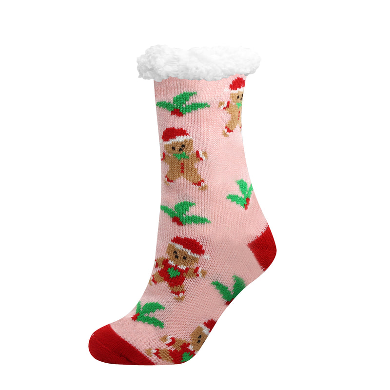 Ladies Thick Warm Christmas Sherpa Lined Slipper Socks