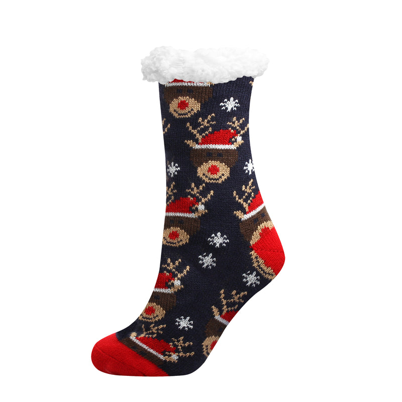 Ladies Thick Warm Christmas Sherpa Lined Slipper Socks