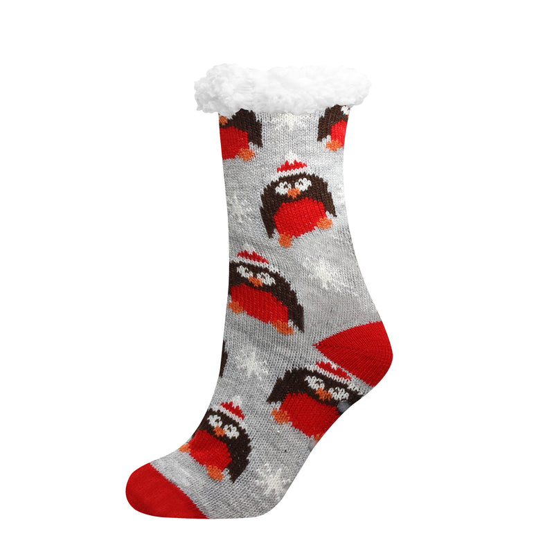 Ladies Thick Warm Christmas Sherpa Lined Slipper Socks