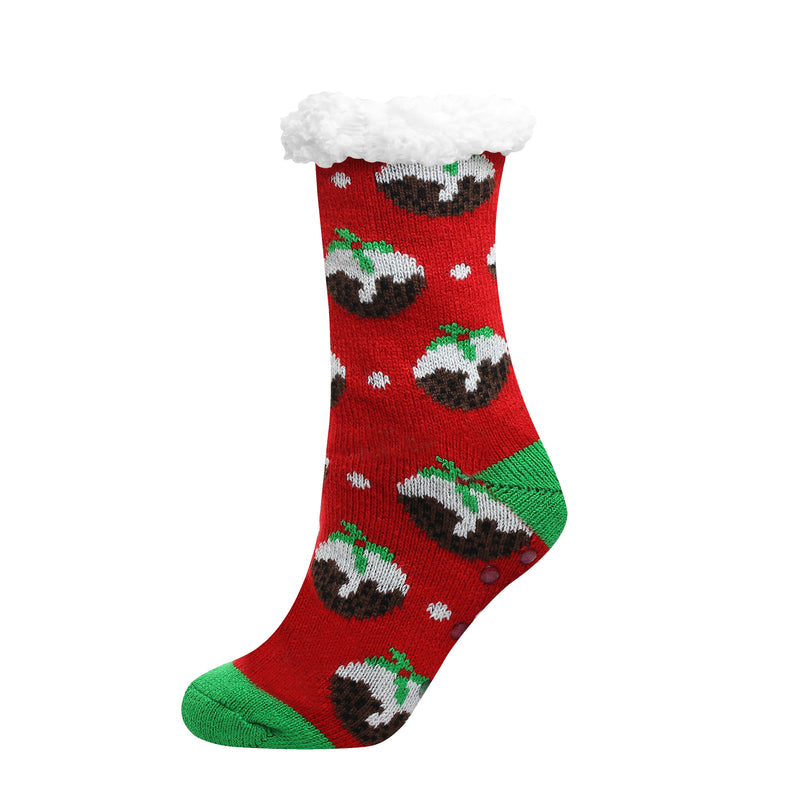 Ladies Thick Warm Christmas Sherpa Lined Slipper Socks