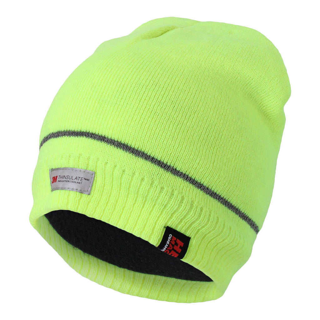 Mens Hi Vis Visibility Reflective Acrylic Thermal Beanie Hat