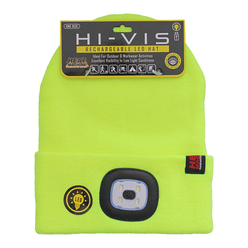Mens Hi-Vis Thermal Cuffed Beanie Hat with Rechargeable LED Light